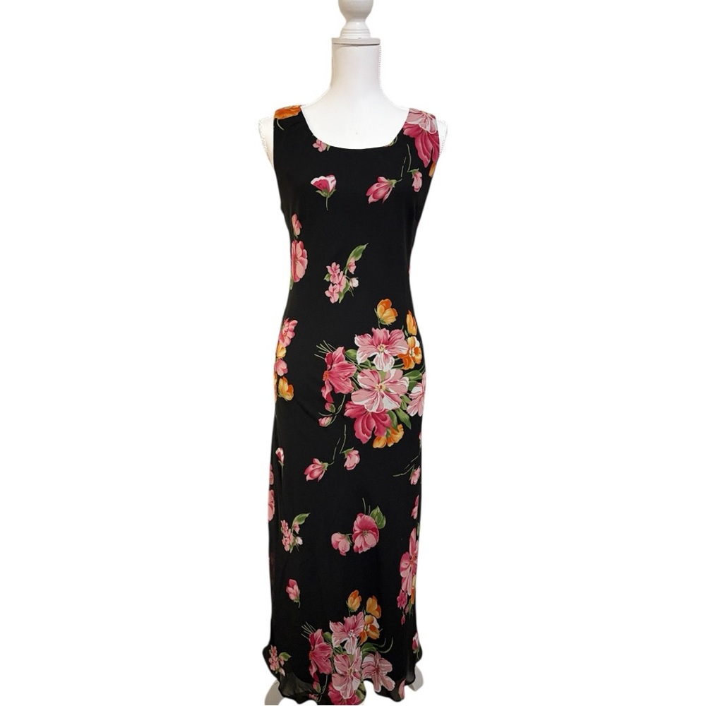 Vintage Floral Black Maxi Dress